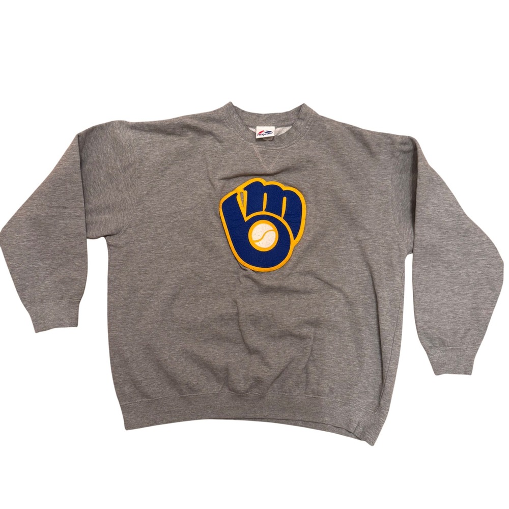 VTG Majestic Milwaukee Brewers Felt Logo Oversized Crewneck Sweatshirt MLB Sz L